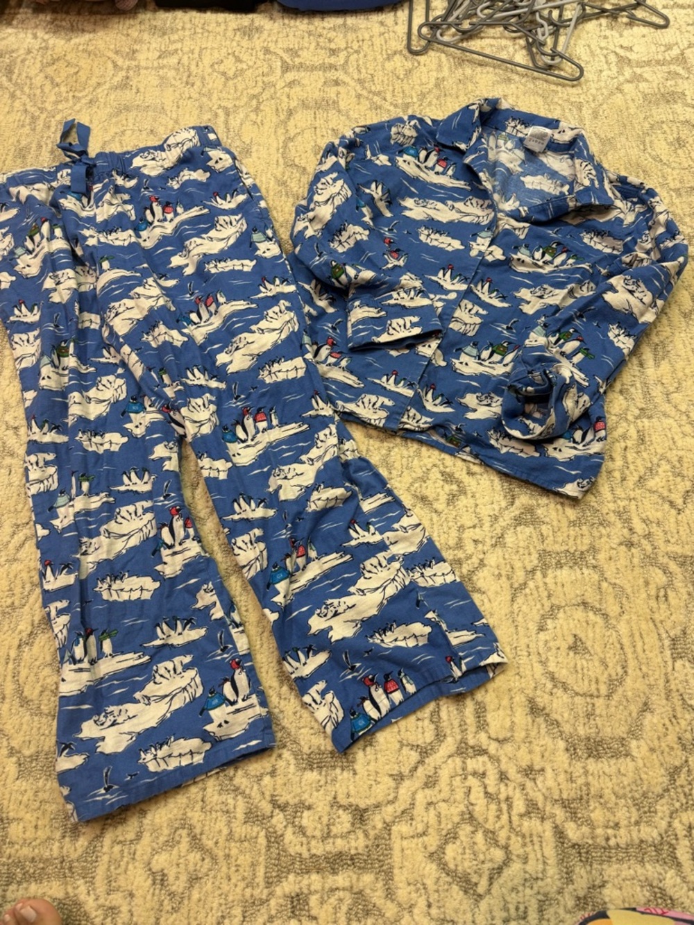 Blue fleece Penguin Print Pajama Set